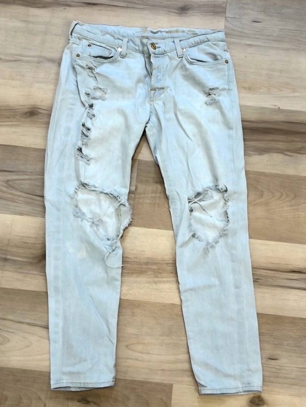 7 For All Mankindn Womens Jeans Josefina Skinny Boyfriend  SZ 29 Lt Blue Holey!